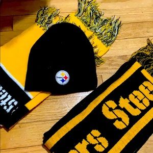 Pittsburgh Steelers hat and scarves